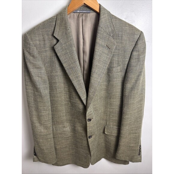 HICKEY FREEMAN WOOL SILK LINEN TAN SPORT COAT Sz 42L Single Breast Two Button - Picture 1 of 15